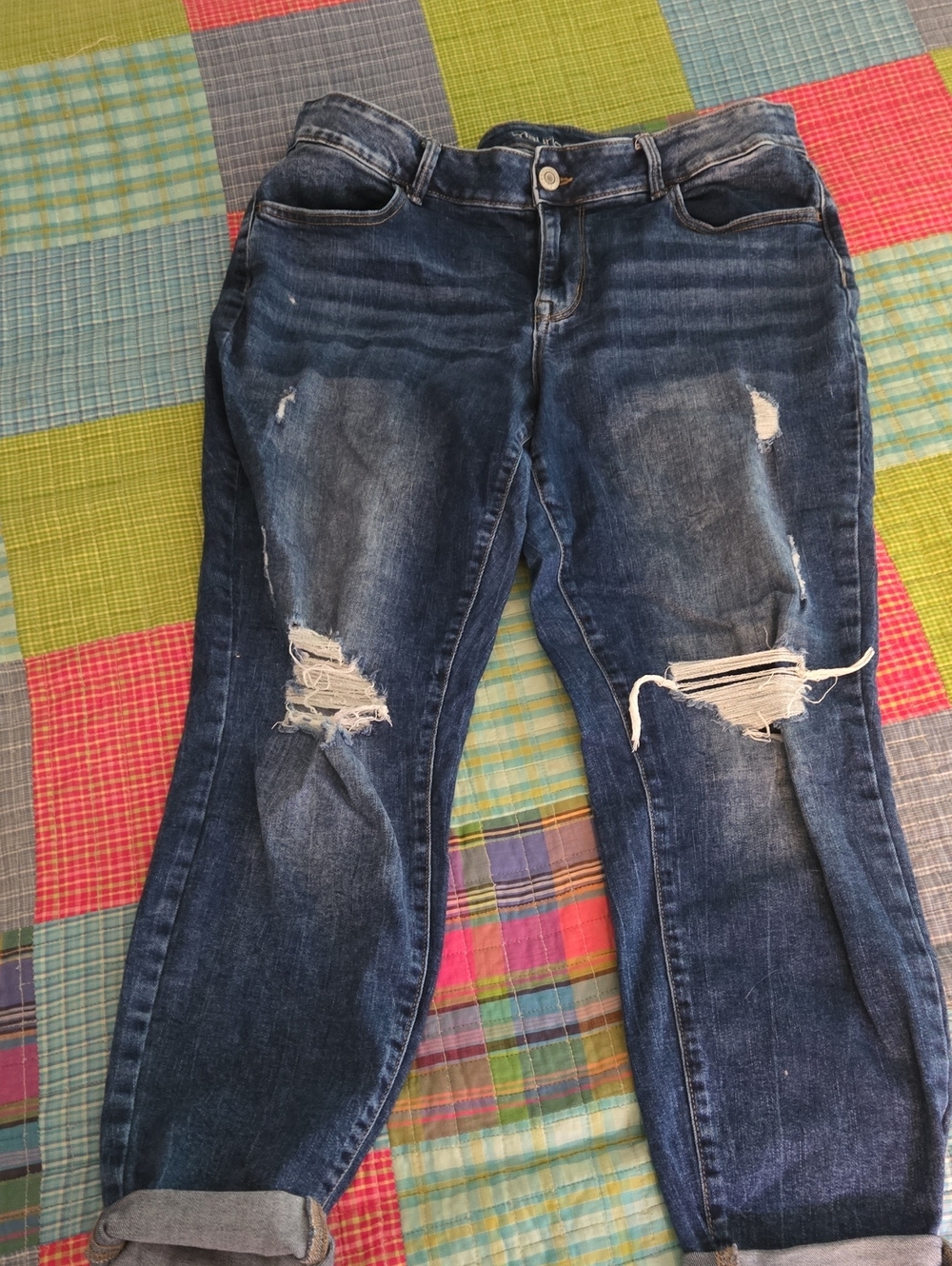 Maurices Dark Blue Ripped Boyfriend Jeans